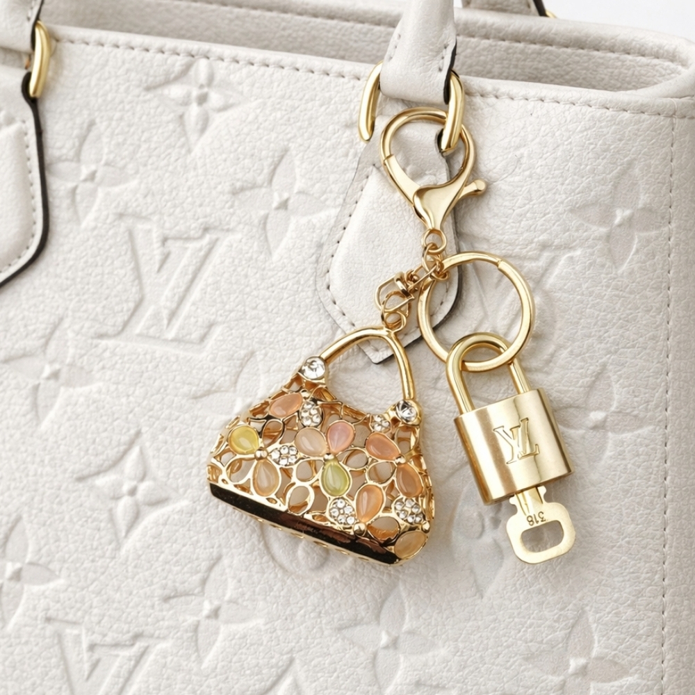 LV Authentic Gold Padlock 🔒 Key Set w/ Unbranded Mini Colorful Charm